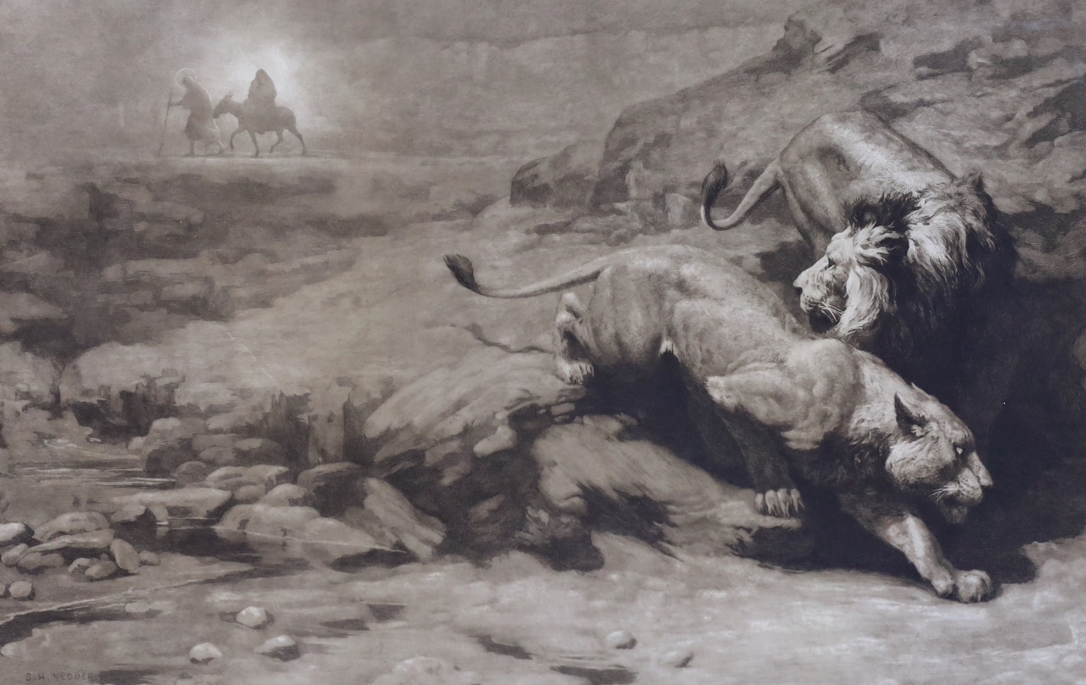 Herbert Dicksee (1862-1942), etching, 'Flight into Egypt', signed in pencil, publ. 1900, 46 x 70cm